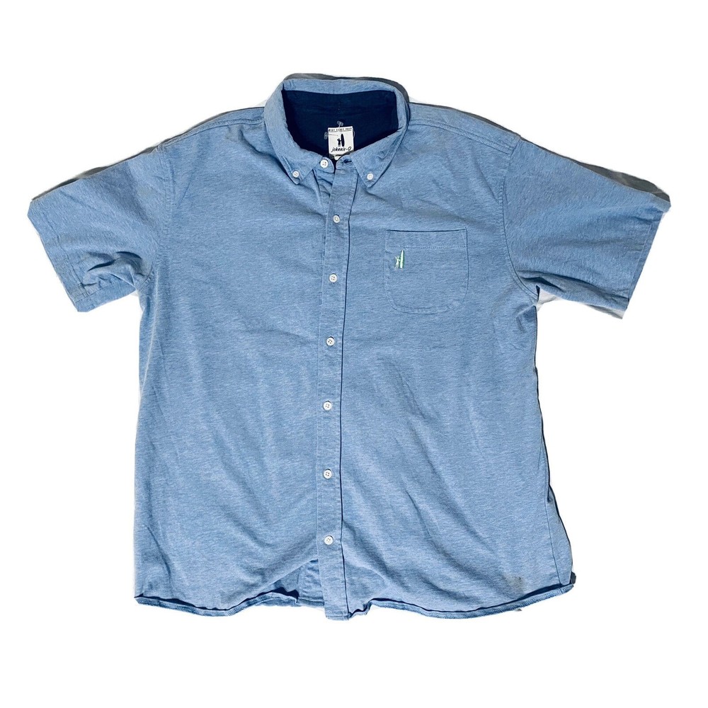 Johnnie-O Cameron Short Sleeve Button Down Shirt Mens XL Light Blue 100% Cotton